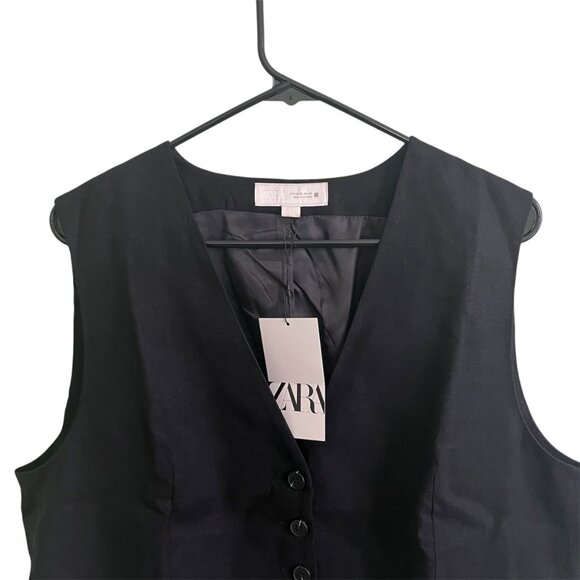 Zara Women's Tailored Linen Blend Vest Black Button Waistcoat Chic Sz XL NWT - Picture 5 of 8